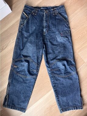 South Pole Sport Jeans Men 34 Y2K Wide Leg Utility Denim Zip Hem Hong Kong